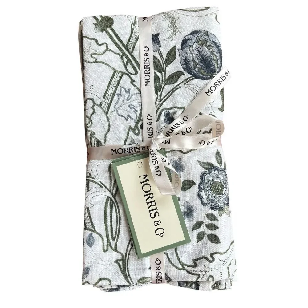 William Morris & Co set of 8 Mary Isobel Floral Table Napkins Cotton 20x20 NEW